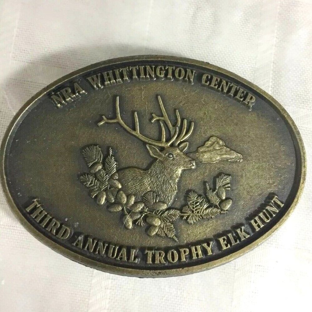 VTG 80s NRA Whittington Center Third Annual‎ Trophy Elk Hunt Belt Buckle Bronze
